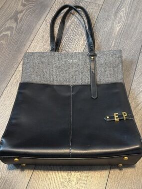 Pixie Mood Lana Tote Bag Grey Herringbone Black Vegan Leather